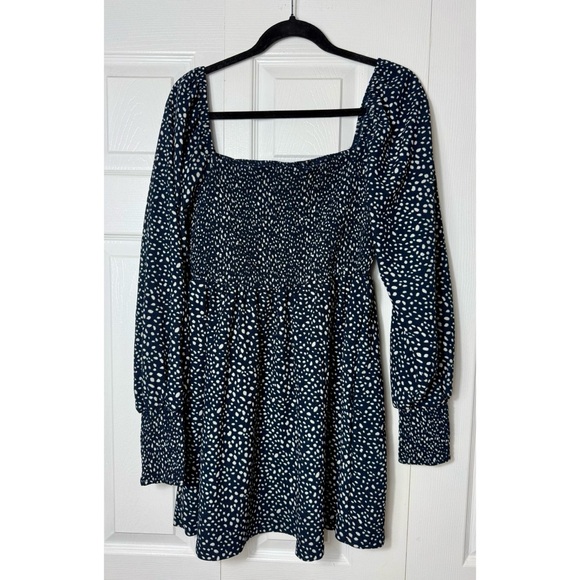 Mi Ami For Francesca's Navy Blue Deer Polka Dot Smocked Mini Dress Size Large - Picture 2 of 5